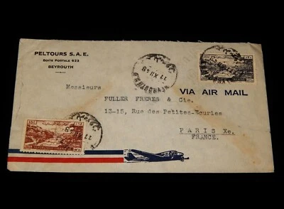 Cubierta de colección, BEIRUT, LIBANO, 1948, correo aéreo con varios sellos a París Francia, parte posterior Foto 1 de 4