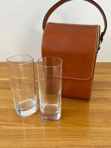 Seltene Hackett Picknick 4 High Ball Gläser in hellbraunem Leder Tragetasche neu mit Etikett UVP 300 £ - Bild 1 von 12