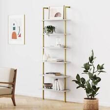 Bookcase 85 in. 6-Shelf Open Back Ladder Wall Mounted MDF/Wood White/Gold