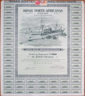 North Africa Mining 1956 Stock Bond Certificado Número 9, Beni Enzar, Marruecos Foto 1 de 2