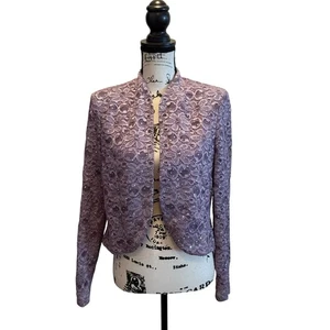R & M Richards Lace Floral Jacket Purple Size 10 NWOT Mesh Sequins Formal Lilac - Picture 1 of 11