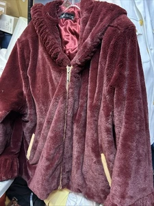 Pamela McCoy Faux Fur Coat Burgundy 3XL - Picture 1 of 5