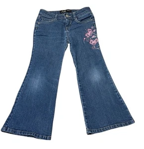 LEI Chelsea Low Rise Boot Cut Blue Denim Jeans Girls 5  Embroidered Butterfly - Picture 1 of 6