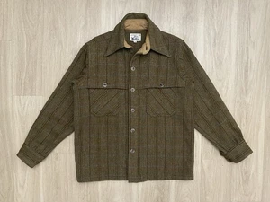 VTG 70s Woolrich Mackinaw Brown Tweed Wool Shirt Jacket Men’s Medium Windowpane - Picture 1 of 14