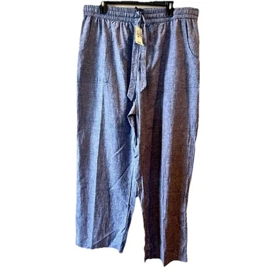 Pantalones Ashley Stewart Pierna Ancha Mujer 16 Cross Dye Plus Mezcla de Lino Azul Nuevos Foto 1 de 4