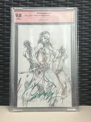 Walking Dead 19 Campbell Pencil Sketch 1:100 Ratio Variant Signed CBCS 9.8 - Image 1 of 2