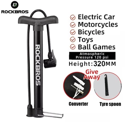 Bomba de assoalho de bicicleta ROCKBROS 120PSI bomba manual cabeça dupla para válvulas Schrader e Presta - Imagem 1 de 4