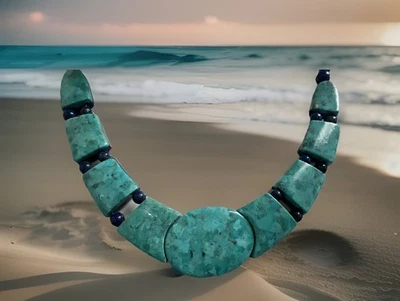 COLAR REVERSÍVEL TURQUESA/LAPIS Colar Declaração Pedra Preciosa Jay King Sterlin - Imagem 1 de 4