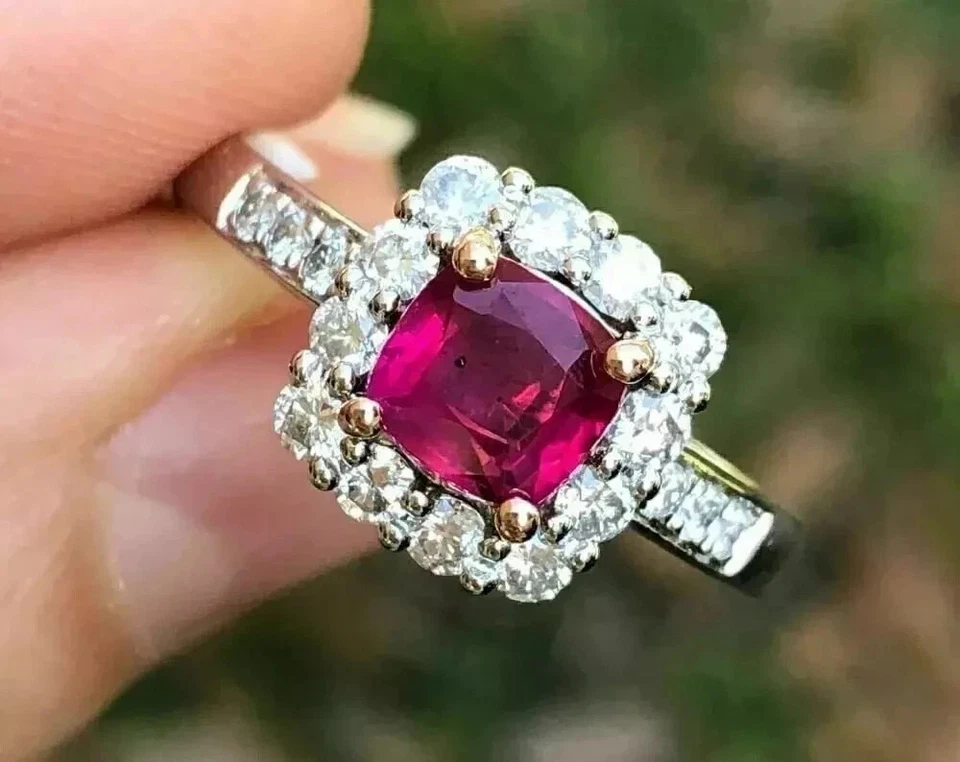 2.00Ct Natural Red Ruby Diamond Wedding Bridal Ring in 14K Real White Gold Sz 8 - Image 1 of 4