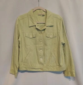 Linden Hill Womens 100% Cotton Textured Light Green Denim Jacket Size Large - Picture 1 of 7