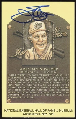 Jim Palmer Autographed Hall of Fame Plaque Postcard JSA Witness - Image 1 of 3
