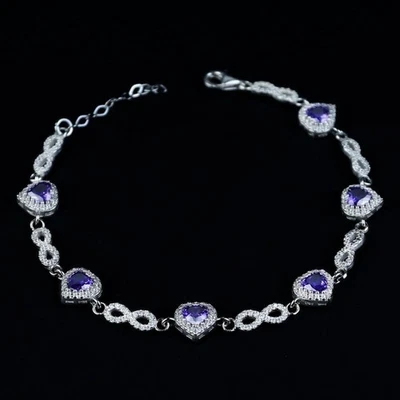 Brazalete tenis mujer plata infinito corazón amatista Foto 1 de 4
