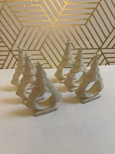 4er Set Keramik/Porzellan cremeweiß Weihnachtsbaum Serviettenringe Vintage 4”x2,75” - Bild 1 von 7