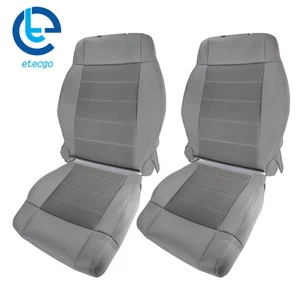 Pair Of Front Seat Covers Gray Cloth Bottom & Back With Holes For Wrangler 07-12 - Picture 1 of 24
