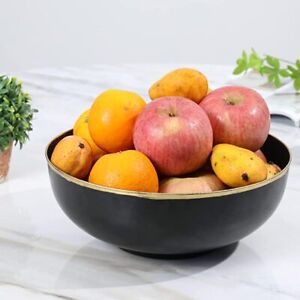 Black Metal Home Decor Decorative Bowl, 10 Inch Modern Fruit Bowl with Gold Rim