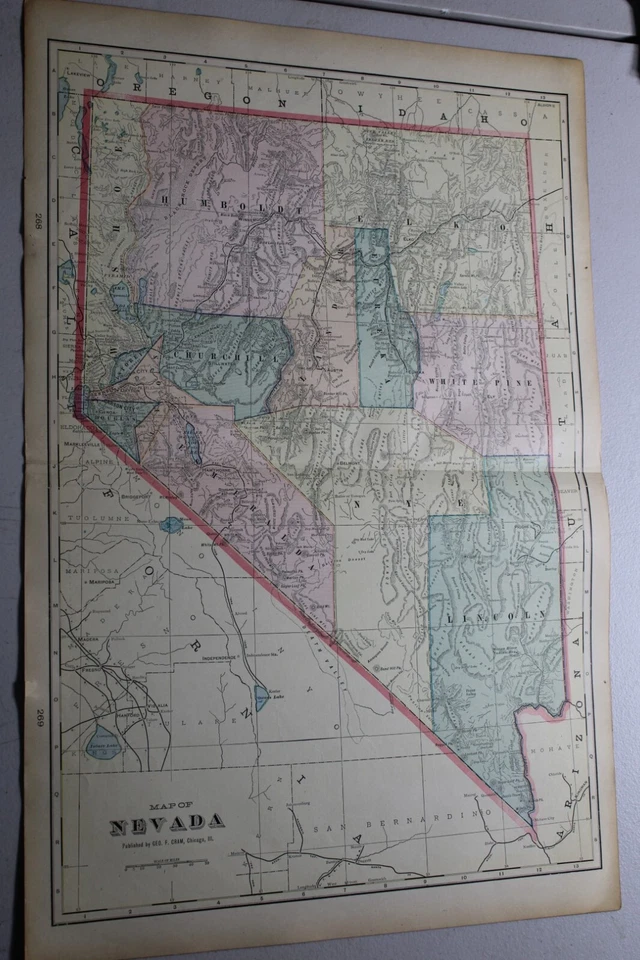 Mapa antiguo CRAM 1904 de NEVADA / 14x22" Foto 1 de 1