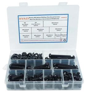 Metric M8 Nylon Phillips Pan Head Screws Nuts Flat Washers Assortment Kit;Screws - Picture 1 of 7