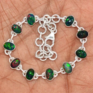 Bracciale Chalama Naturale Opale Nero Argento Sterling 925 Gioielli SB17389 - Foto 1 di 1