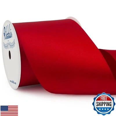 Ribbli Red Double Faced Satin Ribbon, 3” x Continuous 10 Yards,Use for Bows B - Image 1 of 4
