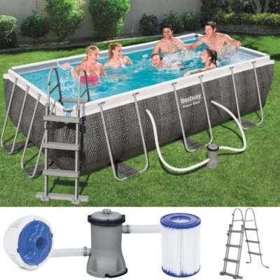 Bestway Pool Power Steel Frame Pool Gartenpool Rechteckig 404x201x100 Pumpe Set - Bild 1 von 4