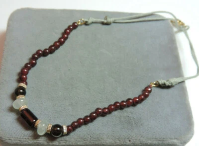 Collar Boho Cordón Ajustable Cuentas Piedra Cuarzo Rojo Granate Relleno Dorado Cf 99.4 Foto 1 de 4