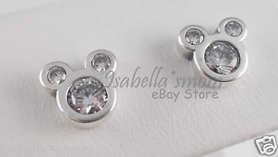 Disney Brillante Mickey Originale Pandora Argento Lobo Orecchini 290577CZ New W - Immagine 1 di 3
