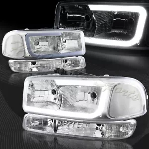 For 1999-2006 GMC Sierra 1500 2500 G2 DRL LED Chrome Clear Headlights+Bumper 4PC - Picture 1 of 7