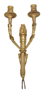 Replica 2 Arm Gold Finish Torch Candle Wall Sconce - Picture 1 of 10