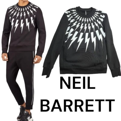 NEIL BARRETT Fair-Isle Thunderbolt Sweatshirt Slim Fit Regular Length XS BLACK  - Image 1 of 4