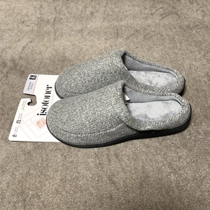 Isotoner Men's Hoodback Slippers Gel Memory Foam Heather Grey XL Size 11-12 - Picture 1 of 8