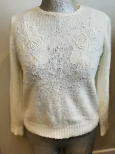 Vintage Worthington, White Pearl Beaded Sweater Size L - Picture 1 of 5