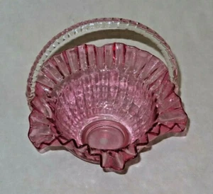 Vintage 10" Fenton Style Cranberry Glass Brides Basket w/ Ruffled Lip & Handle - Picture 1 of 12