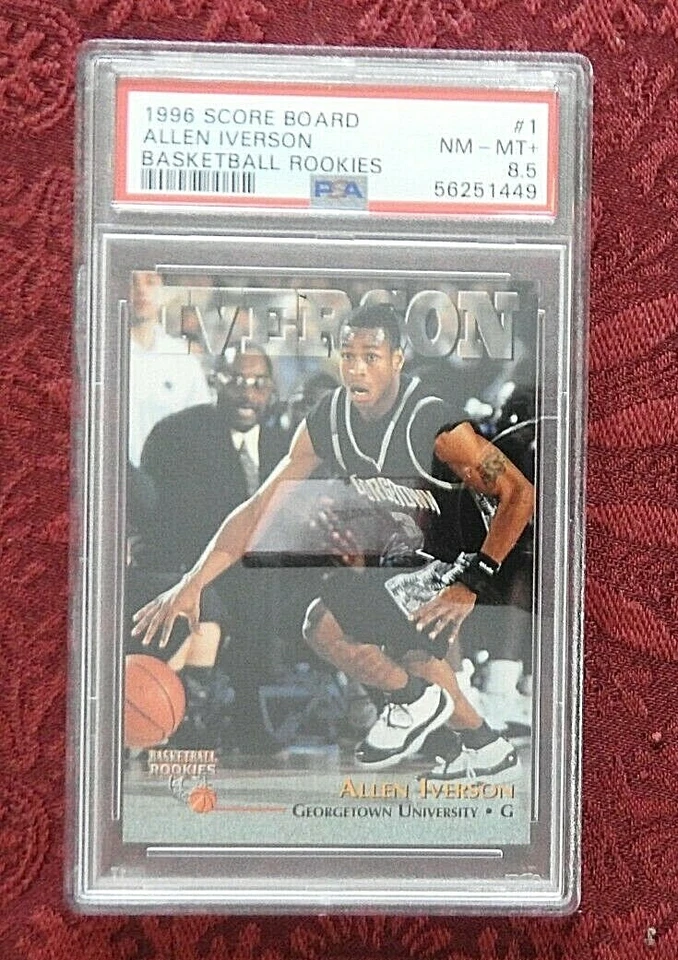 1996 Score Board Allen Iverson Rookie #1 RC Philadelphia 76ers PSA 8.5 NM-MT+ - Image 1 of 2