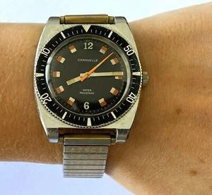 Vintage Caravelle 11DP Mechanical N5 Japan Mens Diver Watch Black Dial 7j Repair - Picture 1 of 12