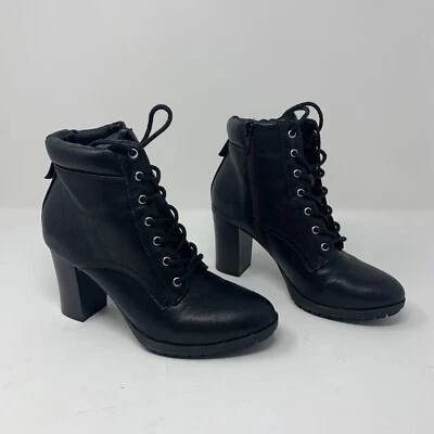 Style & Co Lucillee Heeled Ankle Boots Women 5.5M Black Faux Leather Bootie 8094 - Image 1 of 4