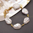 17-22mm Huge Real Natural White South Sea Flat Baroque Pearl Bracelet 7.5 Inches