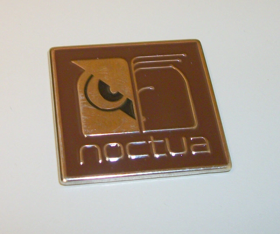 Brown Noctua 1" Inch Square Metal Self-Adhesive Case Badge Sticker w/ Owl Logo - Image 1 of 4