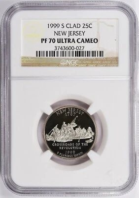 1999 S Clad Proof New Jersey State Quarter - NGC PF 70 Ultra Cameo - Image 1 of 2
