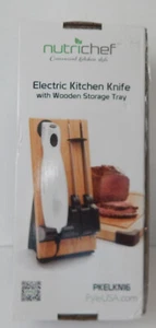 NutriChef 2 Blade Serrated Electric Kitchen Knife w/ Butcher Block Storage Tray - Picture 1 of 6