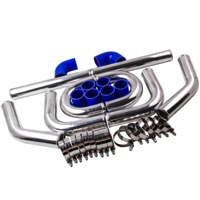 2.5" 64mm Aluminum Universal Intercooler Turbo Piping pipe Kit + Bleu hose pipes - Image 1 of 4