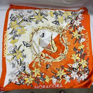 Noracora Orange White Floral Silk Scarf 22” X 22” - Picture 1 of 5