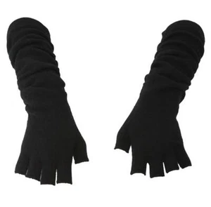 Guantes largos sin dedos con diseño de arrugas para mujer, negros - Imagen 1 de 2