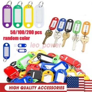 50-200 Plastic Key Tags Metal Ring Luggage Card Name Label Keychain Split Rings - Picture 1 of 8