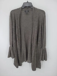 Alfani Sweater Womens Large Brown Ruffle Sleeve Open Front Linen Blend Cardigan - Picture 1 of 7