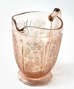Jeanette Glass Cherry Blossom Pink Depression Glass Water Pitcher 1930s - Picture 1 of 6