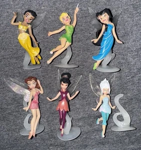 DISNEY FAIRIES FIGURINE SET (6) DISNEY STORE EXCLUSIVE TINKERBELL GLITTER RARE - Picture 1 of 5