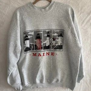Vintage 90s Maine Lighthouses Sweatshirt Womens XL Made in USA - Picture 1 of 8