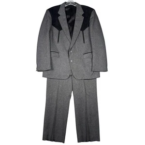Vintage Circle S Suit Men 44S Western Cowboy 36x28 USA 2 Piece Dacron Faux Suede - Picture 1 of 19
