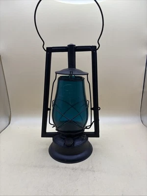 Antique Victor Fitzall Teal Glass Lantern - Image 1 of 4