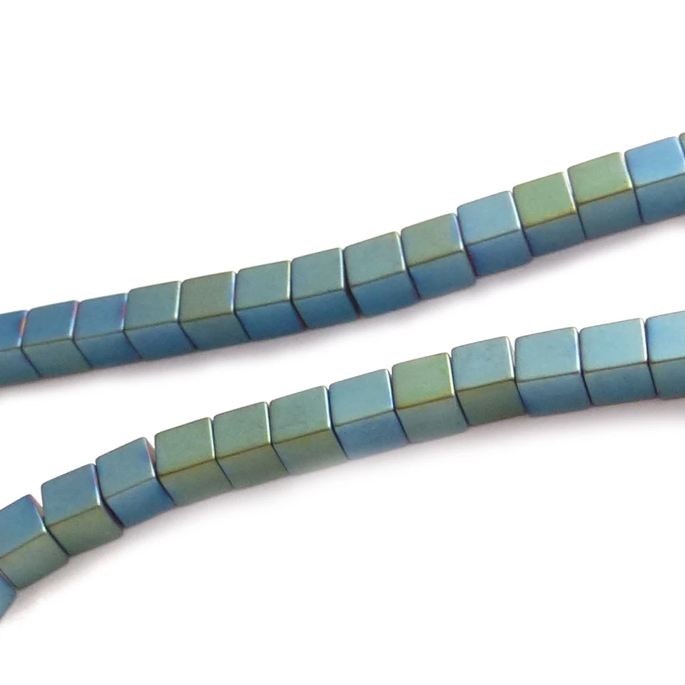 Hämatitperlen Würfel 3 mm blau grün Strang 130 Perlen Spacer nenad-design AN612 - Bild 1 von 4